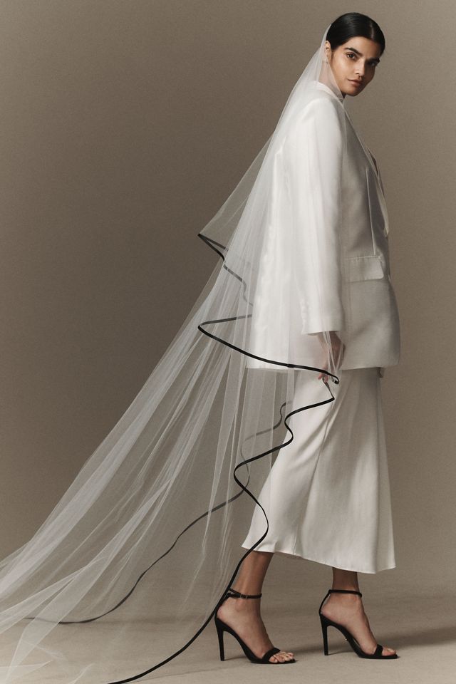 BHLDN Black Ribbon Trim Cathedral Veil #2