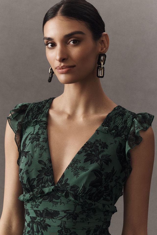 BHLDN Asha Flutter-Sleeve V-Neck Chiffon Maxi Dress #1