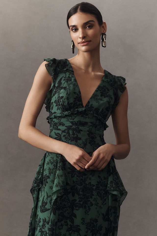 BHLDN Asha Flutter-Sleeve V-Neck Chiffon Maxi Dress #3