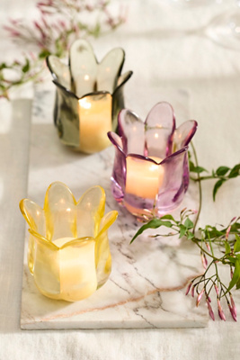 Anthropologie Floral Tealight Holder In Purple