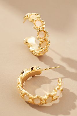 Shop By Anthropologie Cat's Eye Stone Hoop Earrings In White