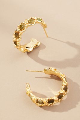 Shop By Anthropologie Cat's Eye Stone Hoop Earrings In Green