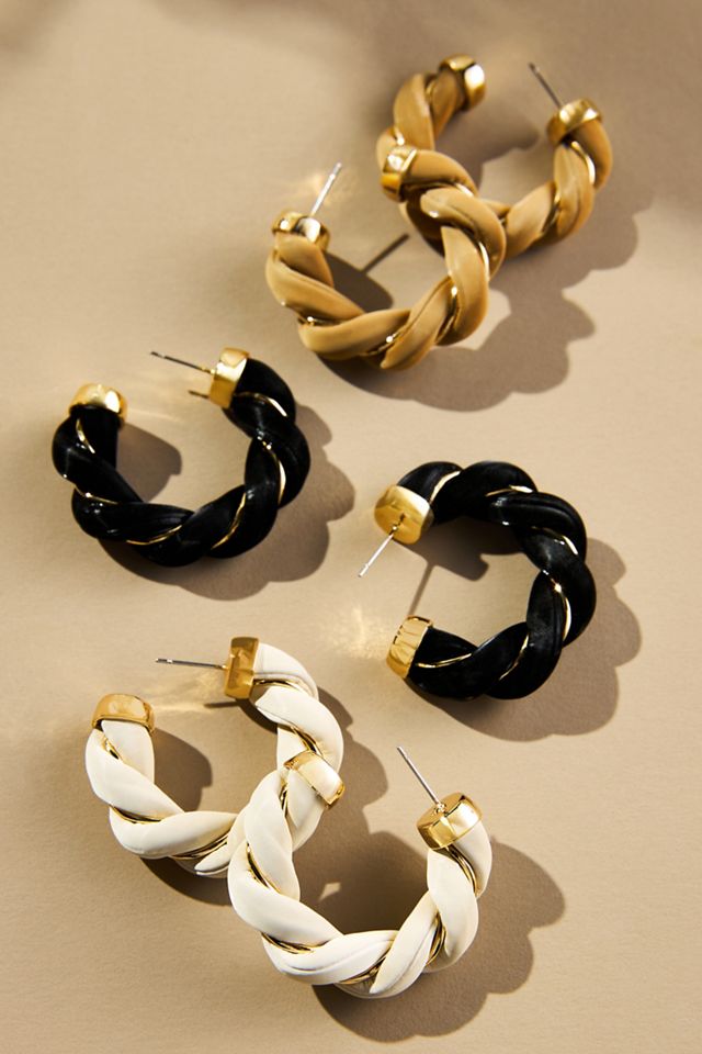 Faux-Leather Twist Hoop Earrings | Anthropologie