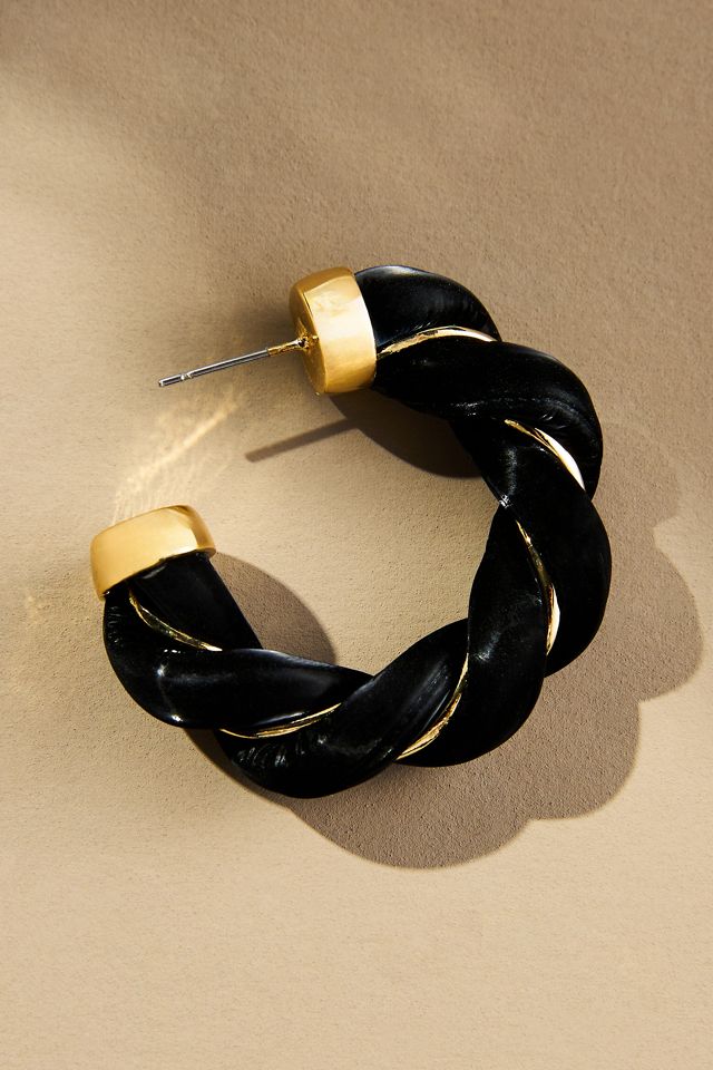 Faux-Leather Twist Hoop Earrings | Anthropologie