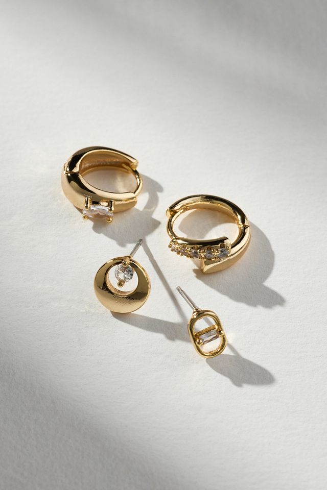 Aretes de Aro de Cristal Chapados en Oro, Juego de 4 #1