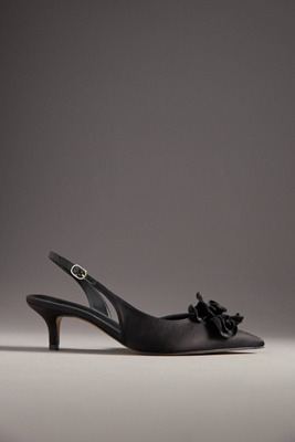 Maeve Floral Satin Slingback Heels In Black
