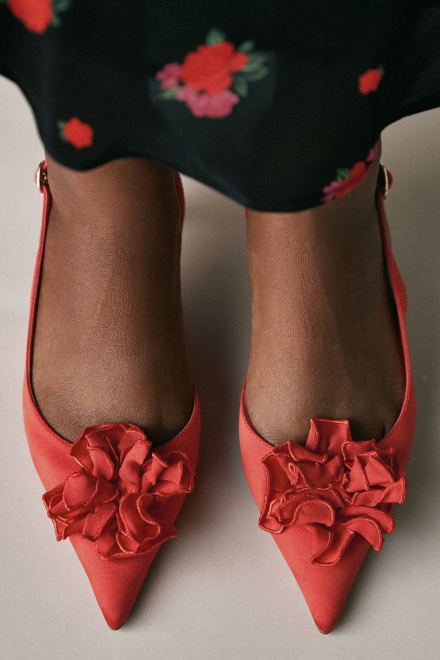 Maeve Floral Satin Slingback Heels #1