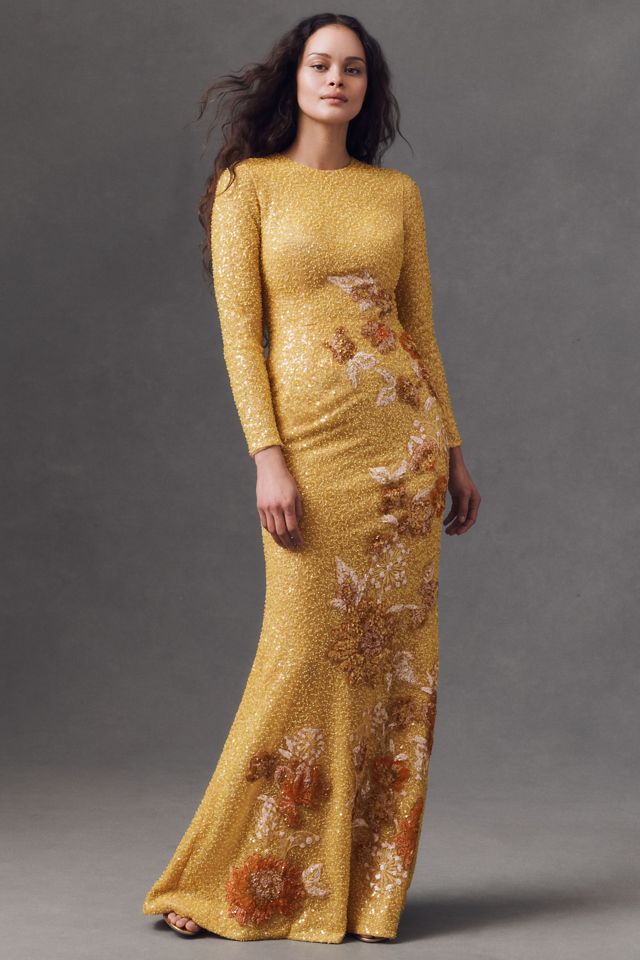 Helsi Shalom Sequin Floral Appliqué Column Maxi Dress #2
