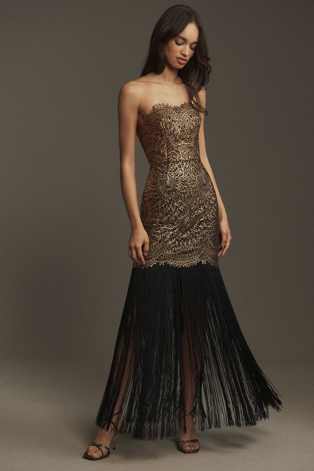 Helsi Naomi Strapless Metallic Fringe Midi Dress #3
