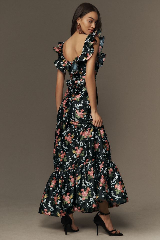 Louise New York Camille Ruffled Floral Brocade Maxi Dress #1