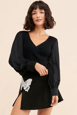 Twofer Faux-Wrap Sweater