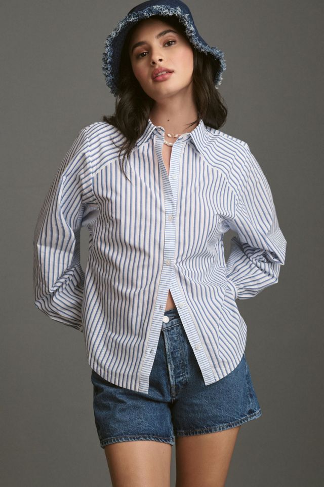 Maeve Mixed Stripe Cutout Buttondown Shirt #1