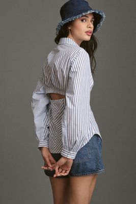 Maeve Mixed Stripe Cutout Buttondown Shirt
