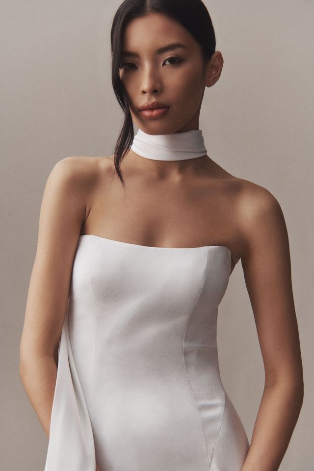 Jenny by Jenny Yoo Addilyn Strapless Neck-Scarf Drop-Waist Satin Wedding Gown #2