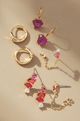 Birthstone Huggie Earrings, Set of 4