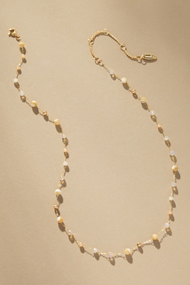 By Anthropologie Mixed Bead Dainty Necklace In White