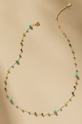 By Anthropologie Mixed Bead Dainty Necklace In Green