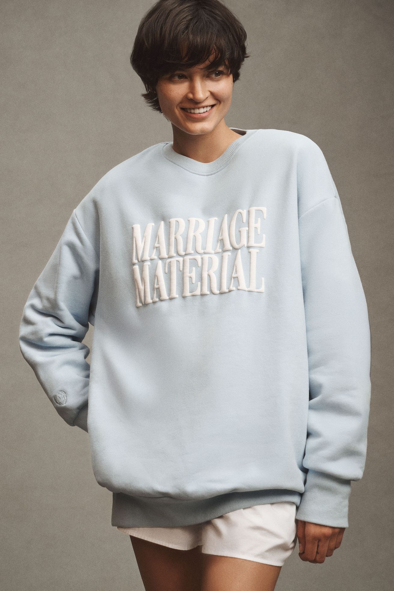 BRIDEMERCH Marriage Material Oversized Crew-Neck Sweatshirt - Light Blue, L/XL