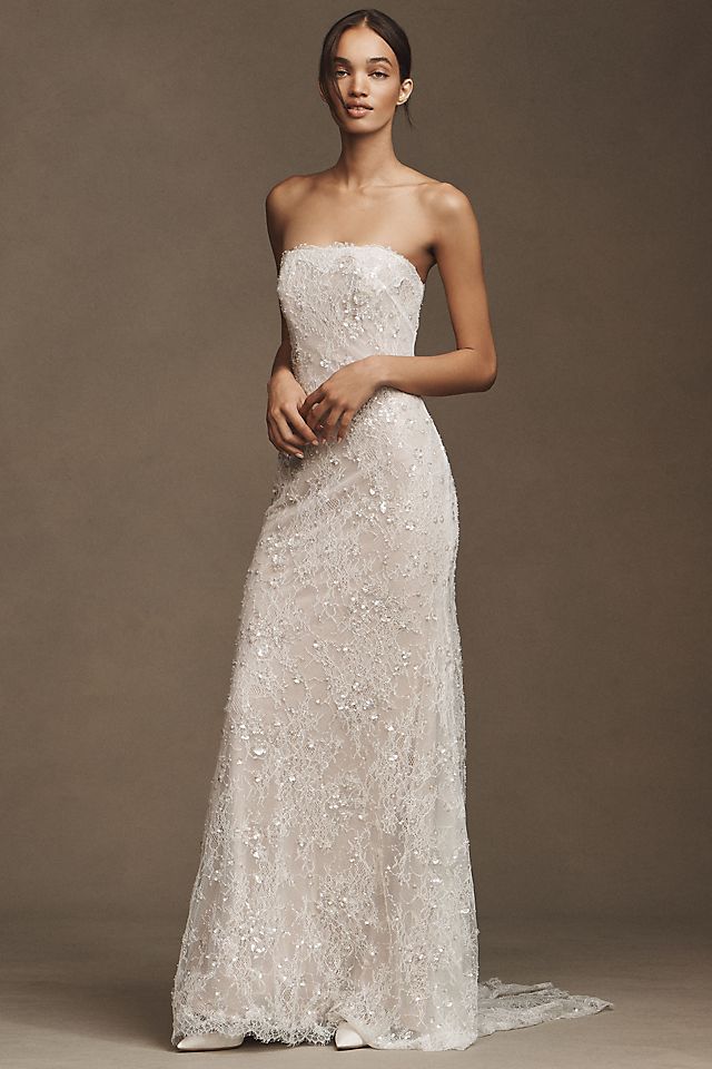 strapless wedding dresses with lace Mermaid Chapel Train Tulle Applique Backless Dress plus removable long sleeves for ceremony BABARONI Lace Champagne Wedding Dresses