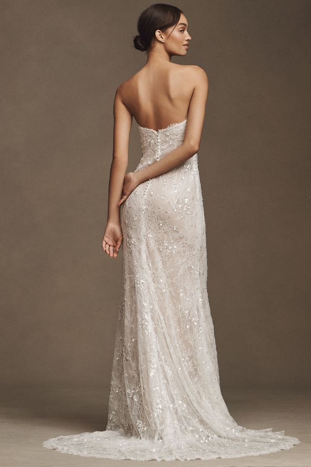 Watters Maeve Strapless Sequin Lace Sheath Wedding Gown #2