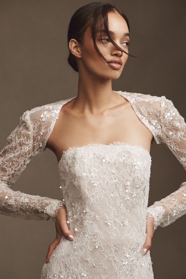 Watters Maeve Strapless Sequin Lace Sheath Wedding Gown #3