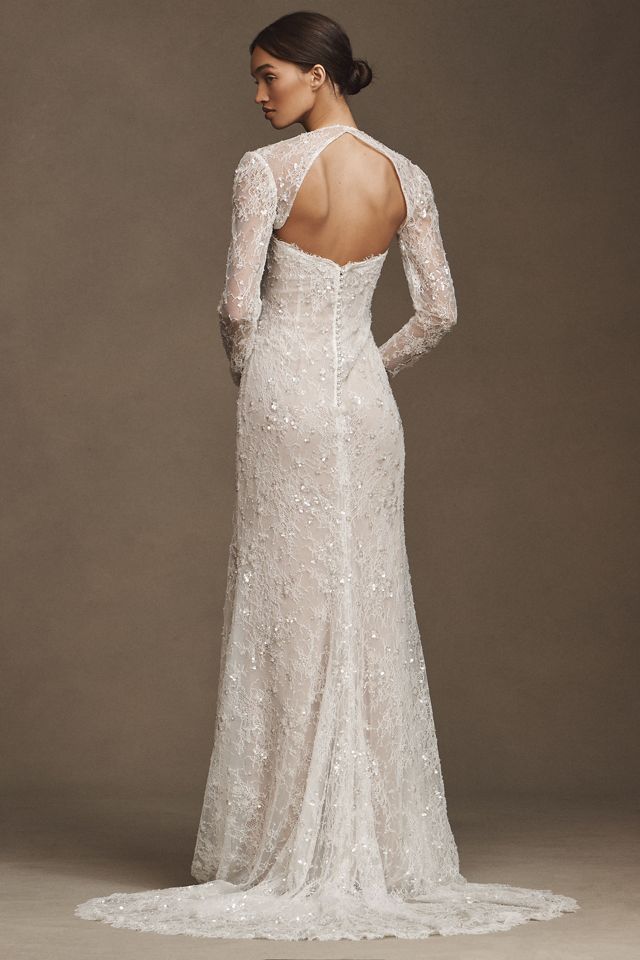 Watters Maeve Strapless Sequin Lace Sheath Wedding Gown #4