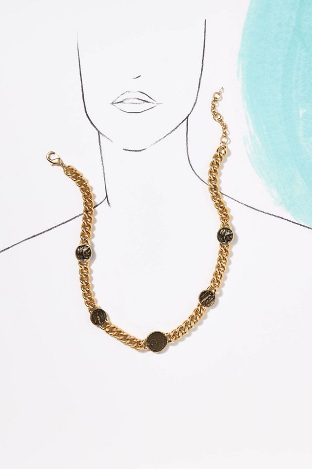 Braided Metal Coin Necklace #4
