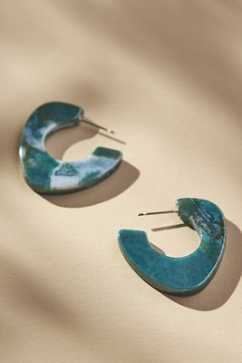 By Anthropologie Mod Shaped Stone Hoop Earrings In Multicolor