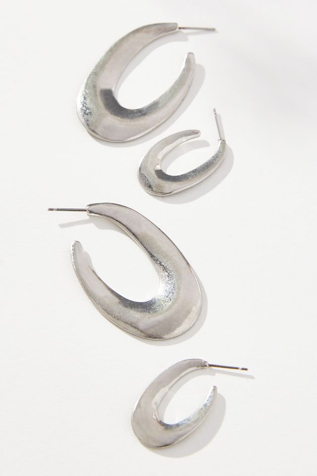 Anthropologie Oblong Silver Plated popular Brass Hoop Earrings