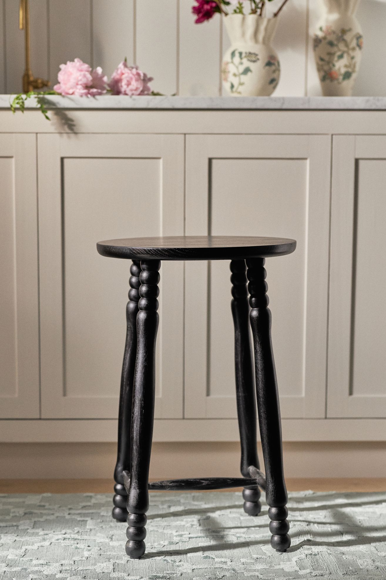 Pierre Turned Wood Counter Stool - Black, One Size