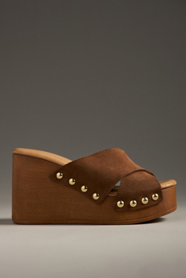 By Anthropologie Cross-strap Wedge Heels In Brown