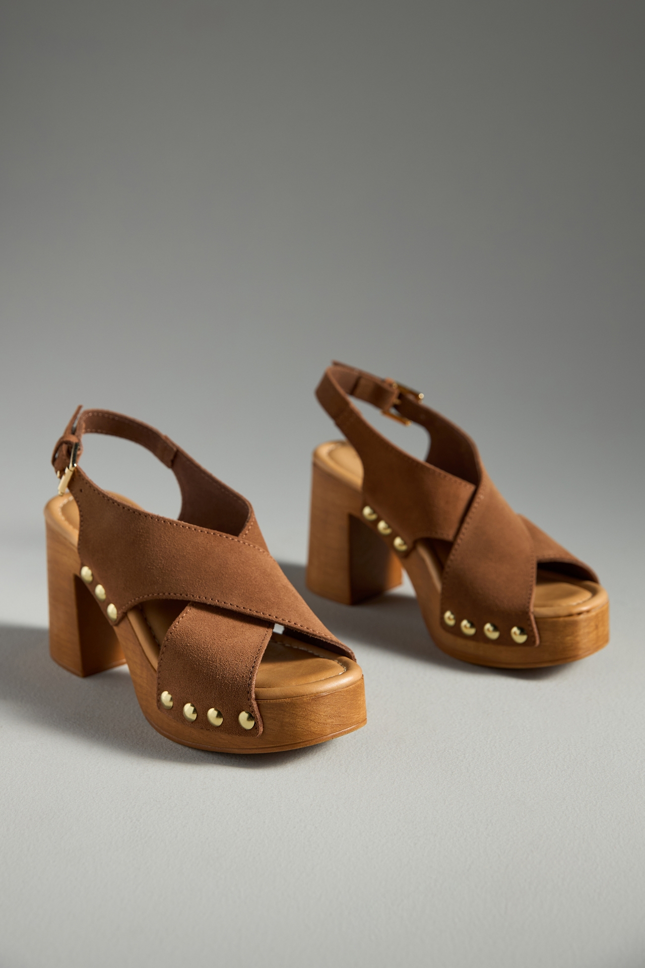 By Anthropologie Studded Wood-Bottom Platform Sandals