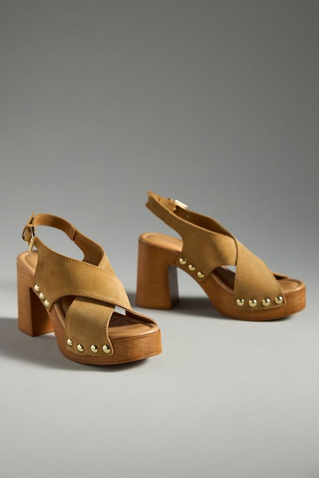 By Anthropologie Studded Wood-Bottom Platform Sandals #1