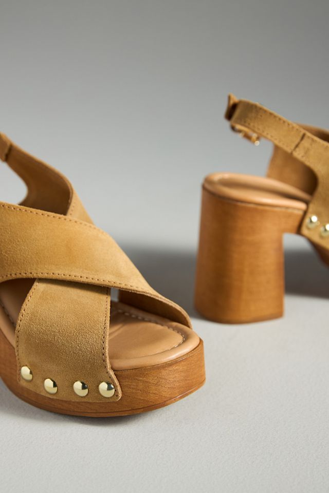 By Anthropologie Studded Wood-Bottom Platform Sandals #2