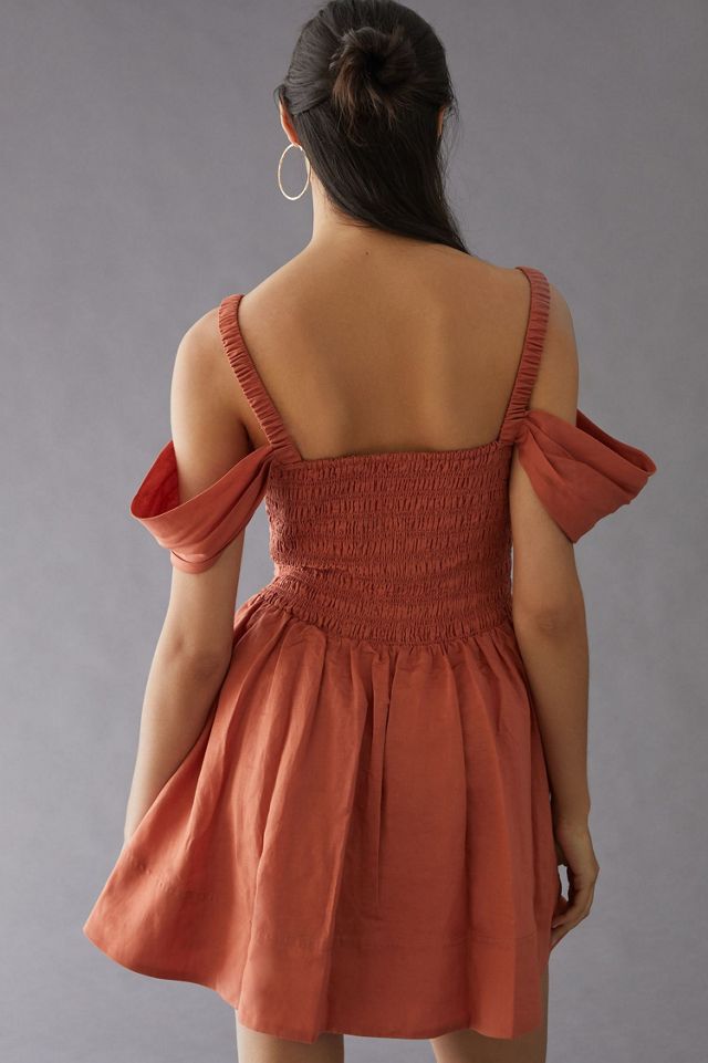 Off-The-Shoulder Linen Mini Dress #1