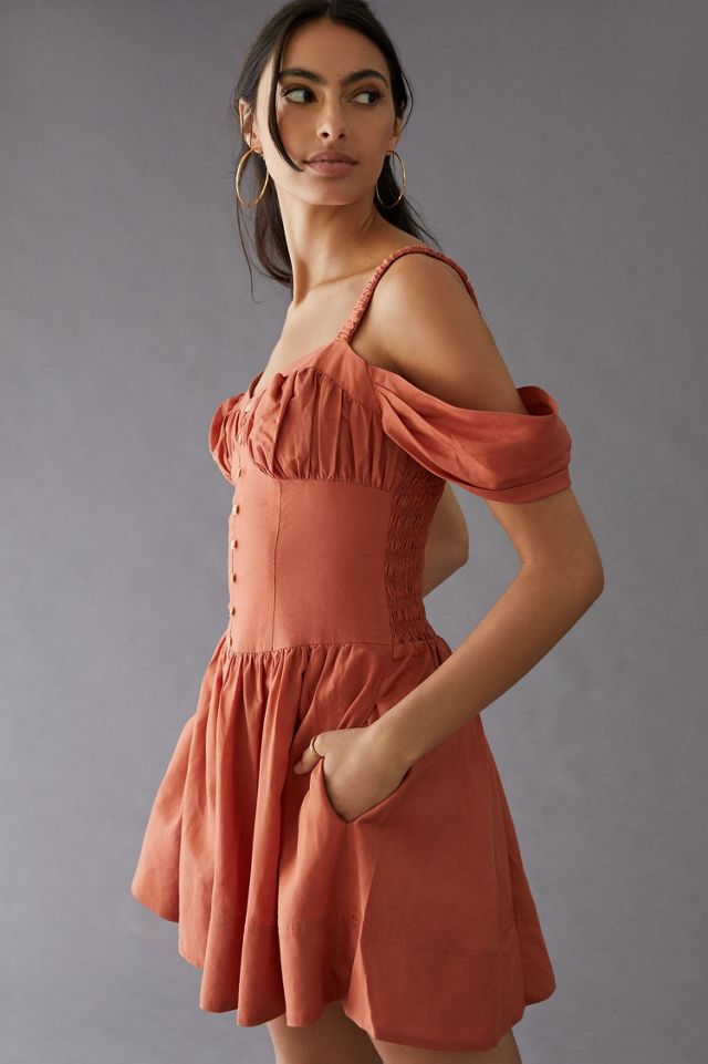 Off-The-Shoulder Linen Mini Dress #3