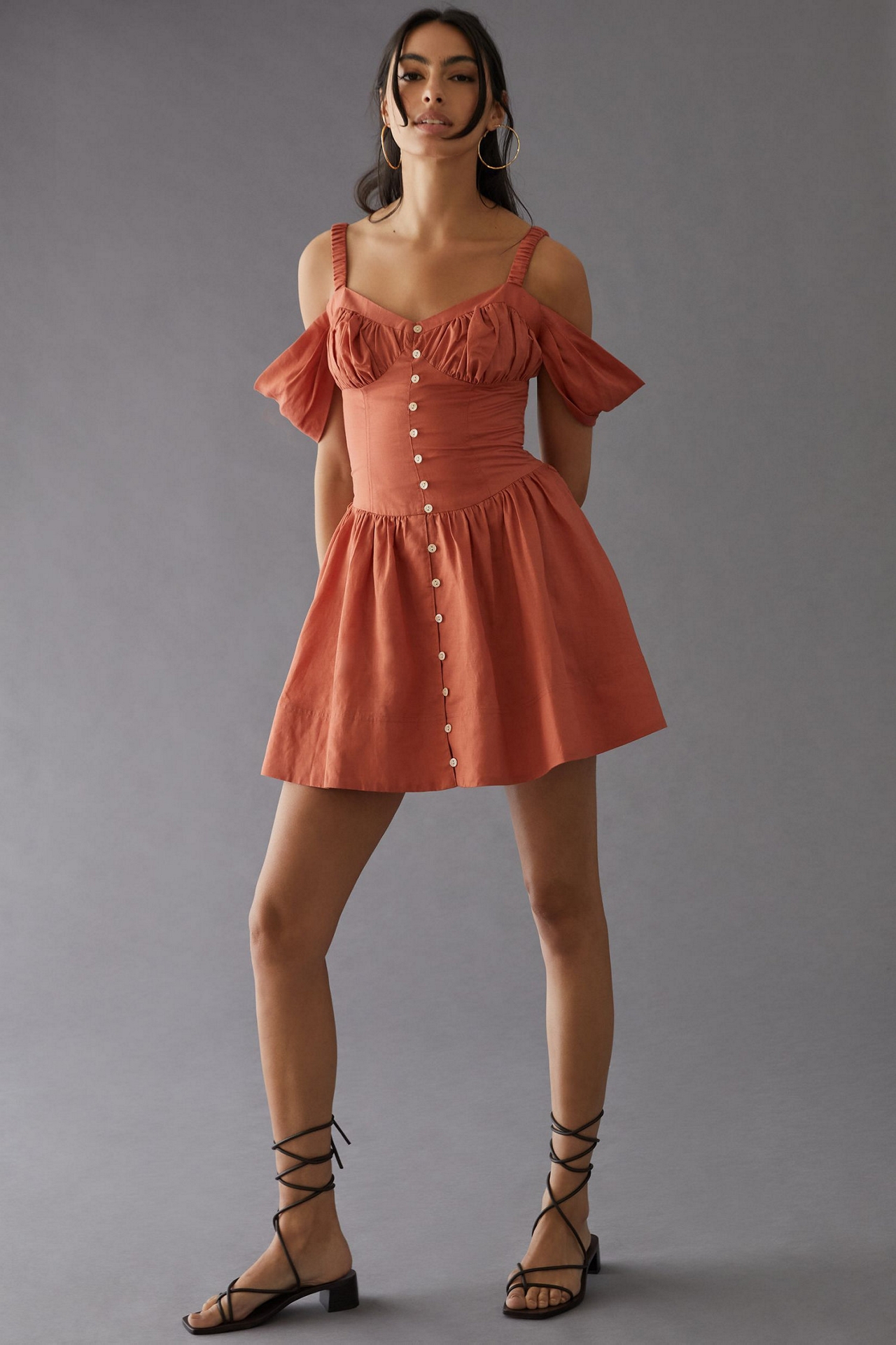 Off-The-Shoulder Linen Mini Dress