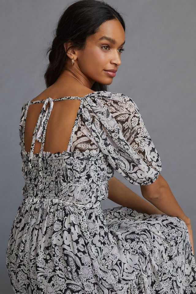 Squareneck Smocked Midi Dress #1