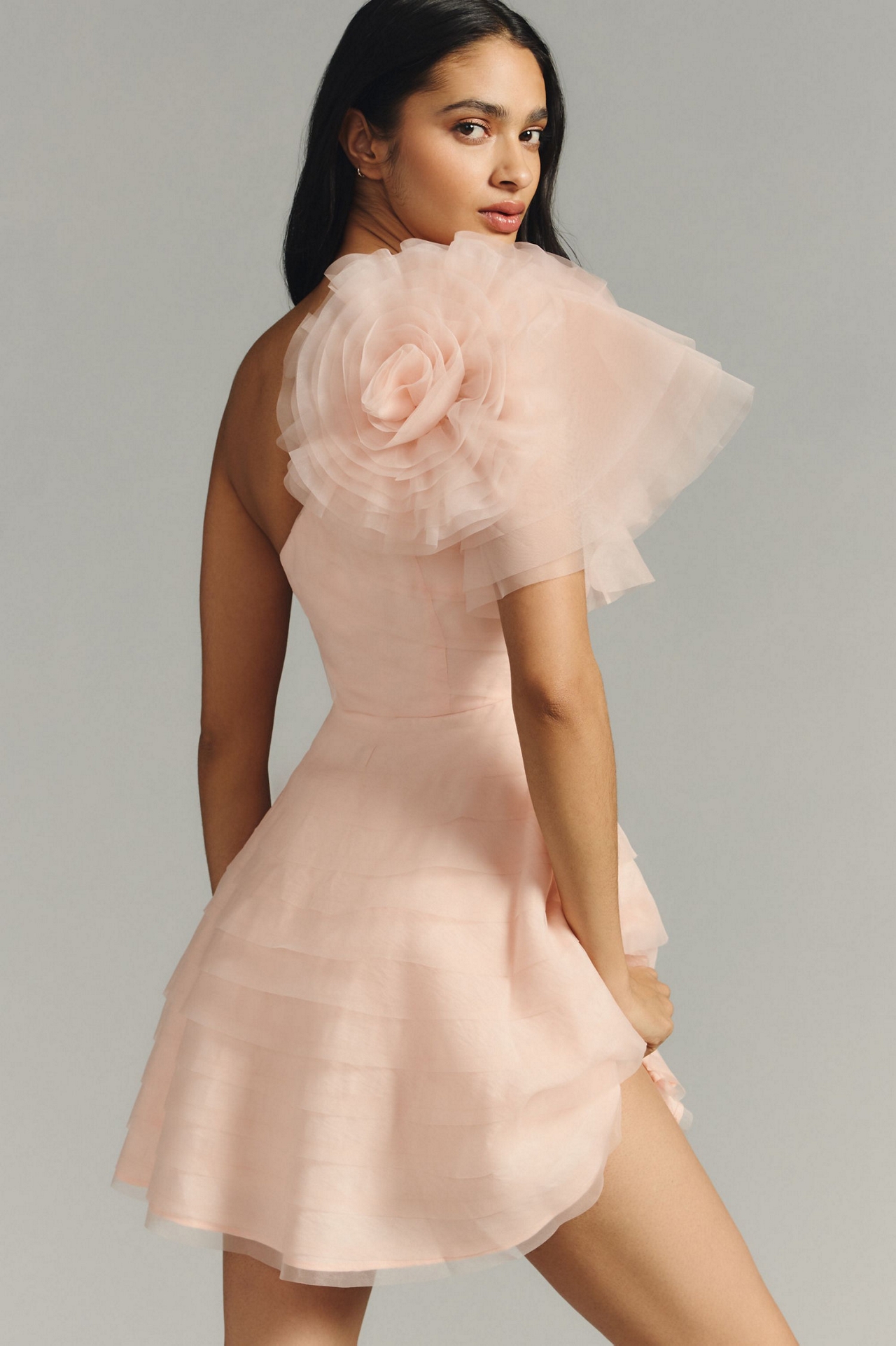 Maeve Textured Flower One-Shoulder Dress