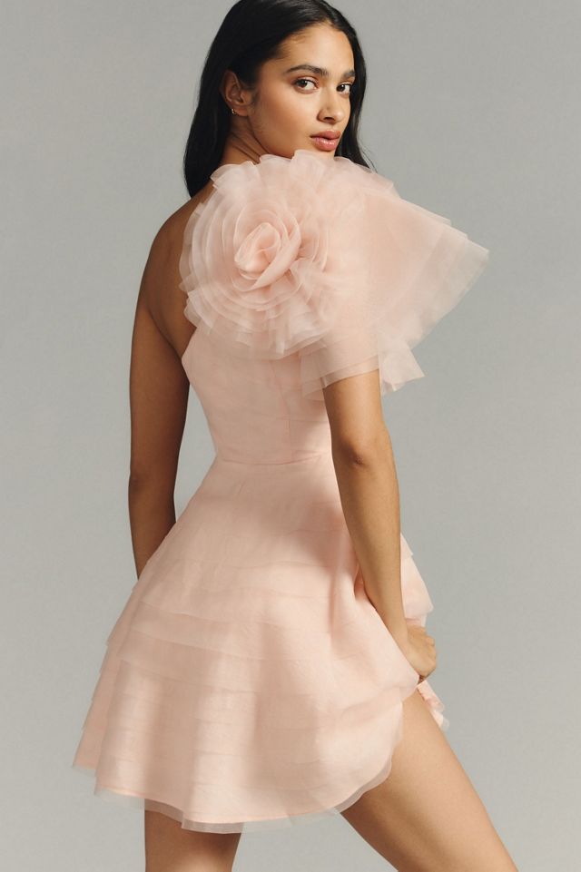 Maeve Textured Flower One-Shoulder Dress #1