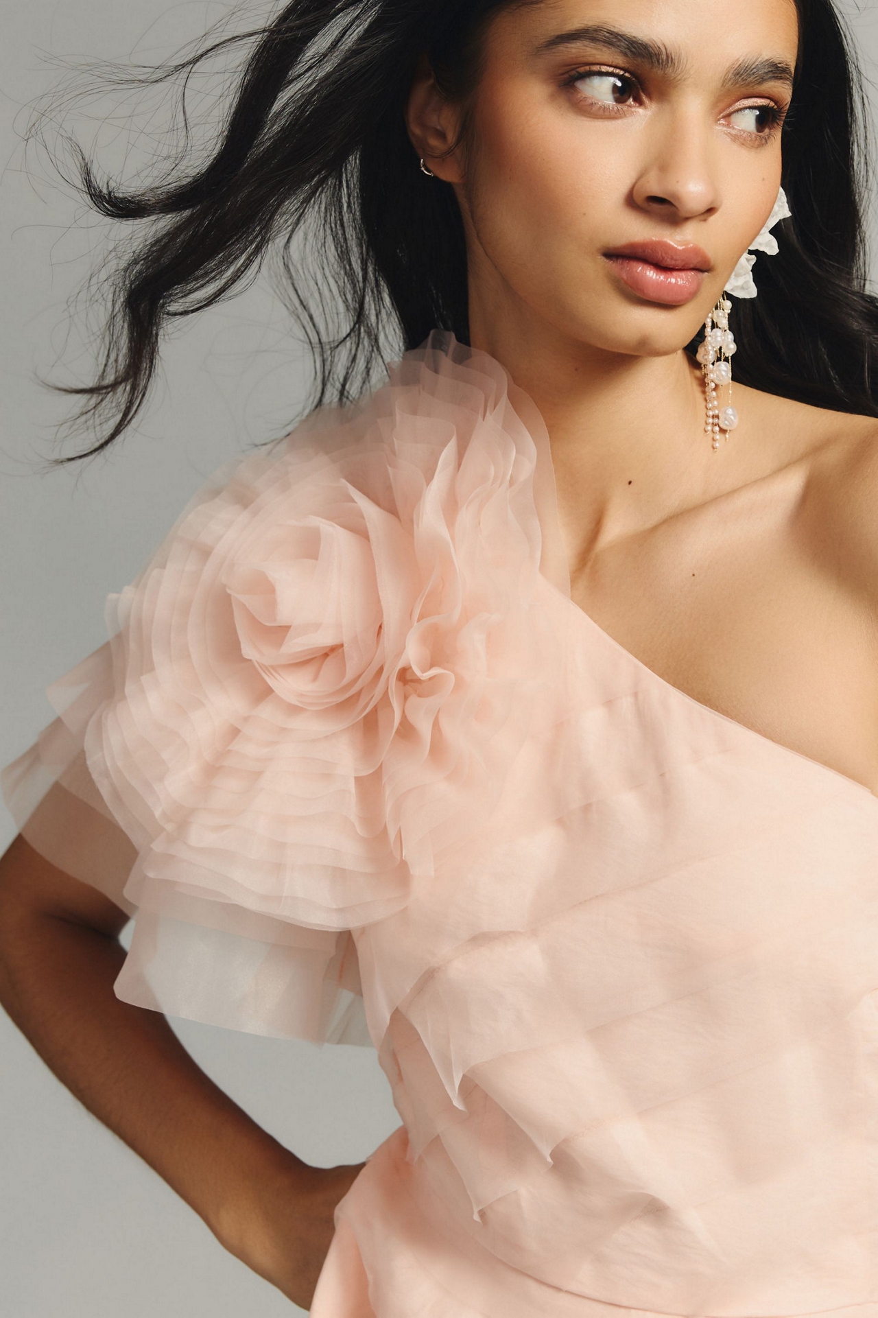 Maeve Textured Flower One-Shoulder Dress