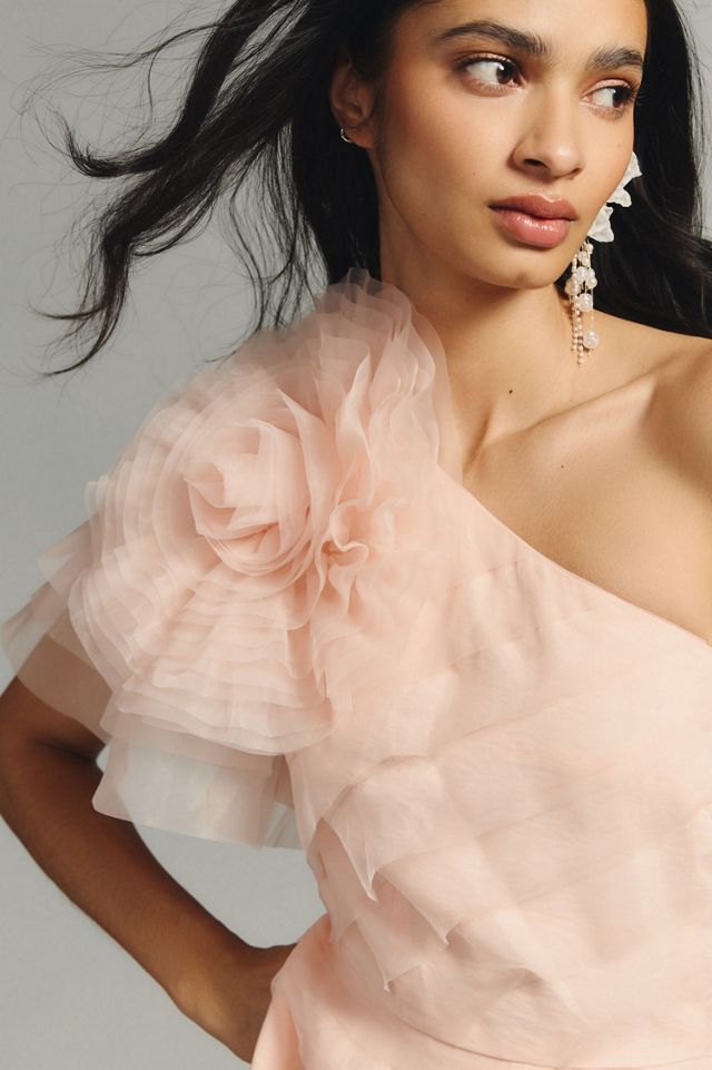 Maeve Textured Flower One-Shoulder Dress #2