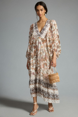 V-Neck Long-Sleeve Maxi Dress | Anthropologie