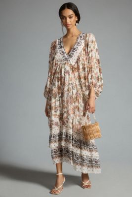 V-Neck Long-Sleeve Maxi Dress