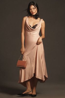 Cowl-Neck Asymmetrical Twofer Slip Dress