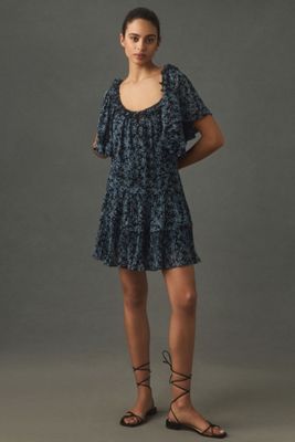 embroidered navy dress Flared Sleeve Embroidered Maxi Dress - Navy Blue main image 0