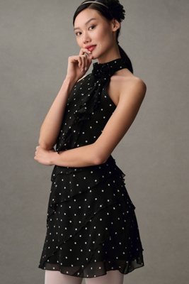 maeve bead & floral sequin halter mini dress Maeve Sleeveless Beaded Shift Mini Dress