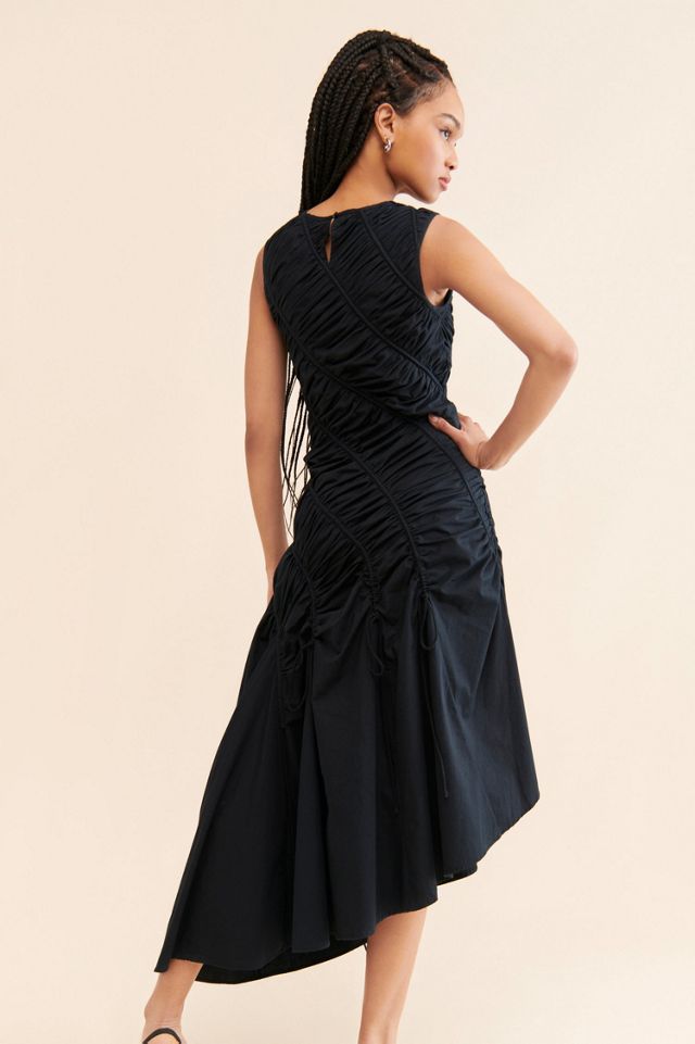 Let Me Be Ruched Asymmetrical Hem Midi Dress #1