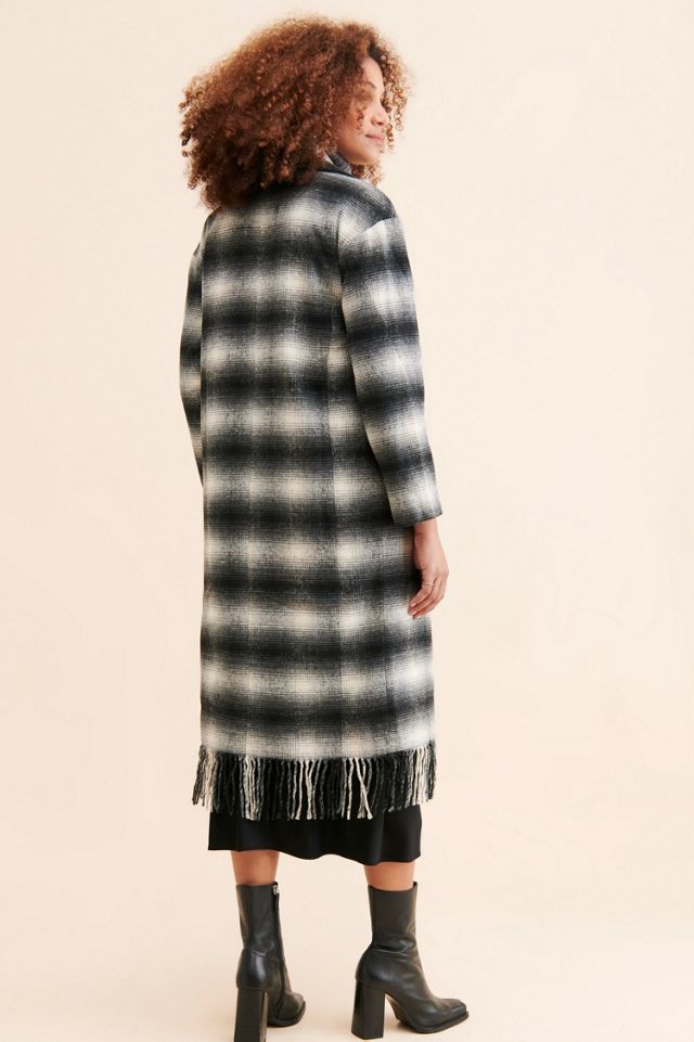 Avec Les Filles Plaid Fringe Hem Coat #1