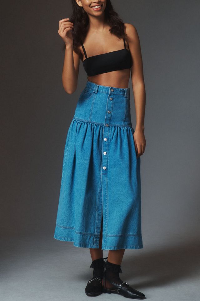Moon River Basque-Waist Denim Midi Skirt #2